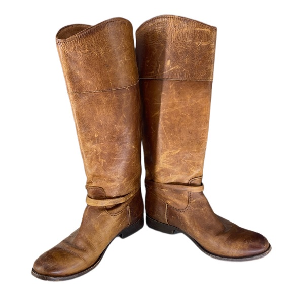Frye Shoes - Melissa FRYE Tall Seam Pull On Riding Boots Full Grain Leather Boot Curved Top